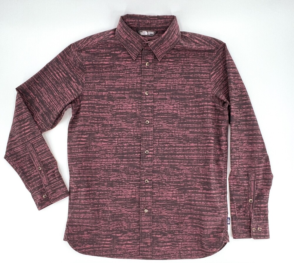 The North Face Shirt Mens Medium Maroon Black Button up Long Sleeve Casual